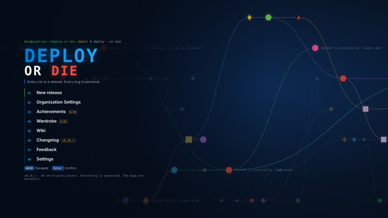 The main menu and its animated git history