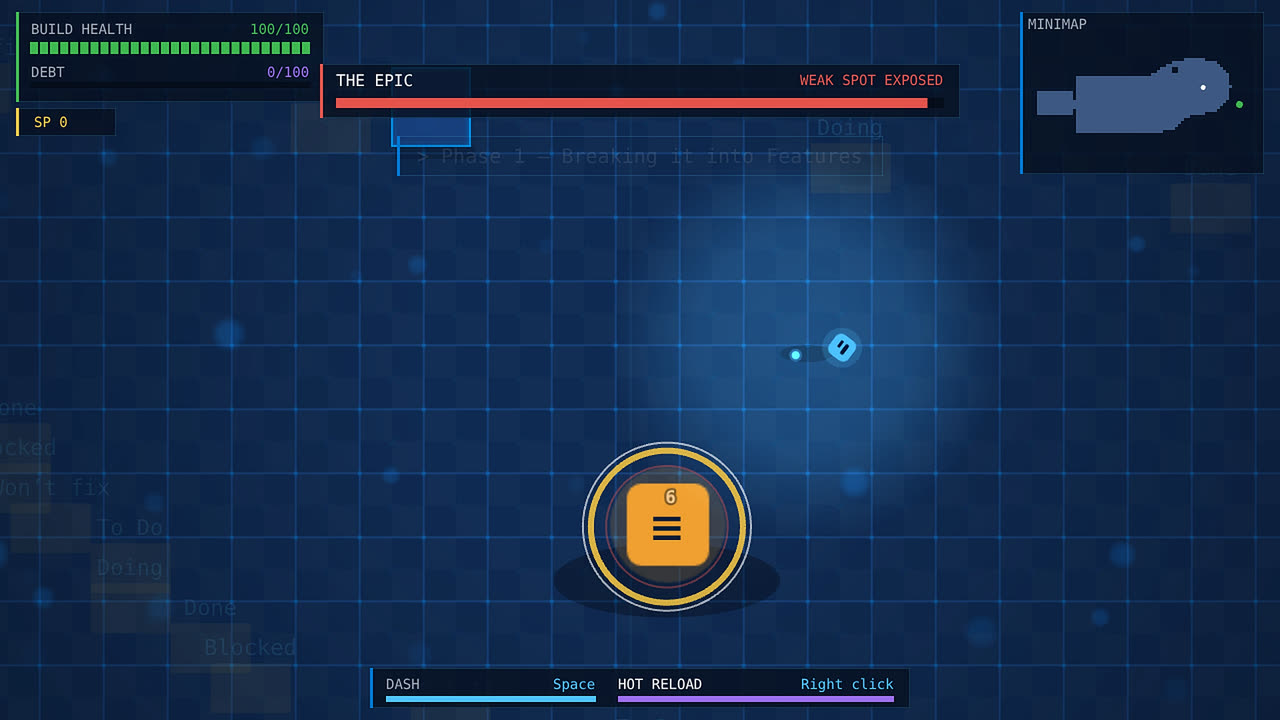 A multi-phase boss: The Epic, shielded by its Features